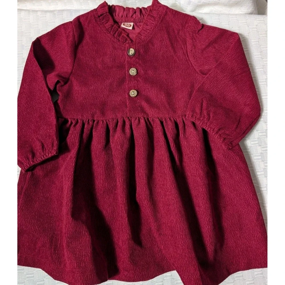 Baby/Toddler Maroon Button Up Long Sleeve Dress 18-24 M